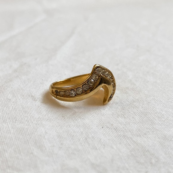 Vintage Jewelry - VTG Gold Wave CZ Diamond Stacker Ring